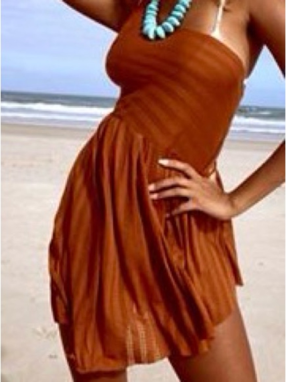 Free People Rust Orange Spaghetti Strap Tunic